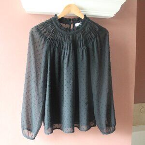 J. Crew Swiss Dot Blouse Long Sleeve sz M Ruffle neck